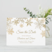 Gouden Sneeuwvlokken Kerstmis Thema Winter Bruilof Save The Date (Staand voorkant)