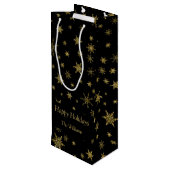 Gouden Sneeuwvlokken Kerstmis Zwart Gepersonalisee Wijn Cadeautas (Achterkant Gekanteld)