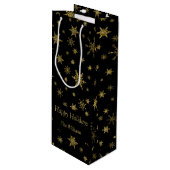 Gouden Sneeuwvlokken Kerstmis Zwart Gepersonalisee Wijn Cadeautas (Voorkant Gekanteld)