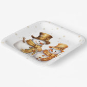 Gouden Sneeuwvlokken met Sneeuwman Papieren Bordje (Gebogen)