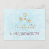 Gouden sneeuwvlokken op Blue Frost Save The Date Briefkaart (Voorkant)