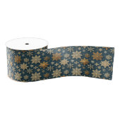 Gouden Sneeuwvlokken op Donkerblauw Grosgrain Lint (Spoel)