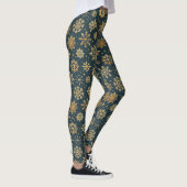Gouden Sneeuwvlokken op Donkerblauw Leggings (Rechts)