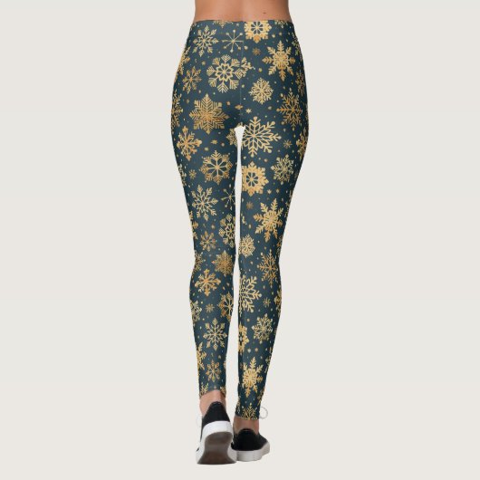 Gouden Sneeuwvlokken op Donkerblauw Leggings (Achterkant)