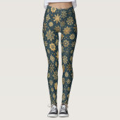Gouden Sneeuwvlokken op Donkerblauw Leggings (Voorkant)
