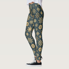 Gouden Sneeuwvlokken op Donkerblauw Leggings