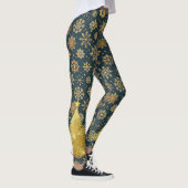 Gouden sneeuwvlokken op donkerblauw met boom leggings (Rechts)