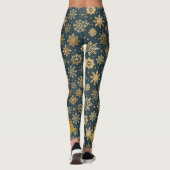 Gouden sneeuwvlokken op donkerblauw met boom leggings (Achterkant)