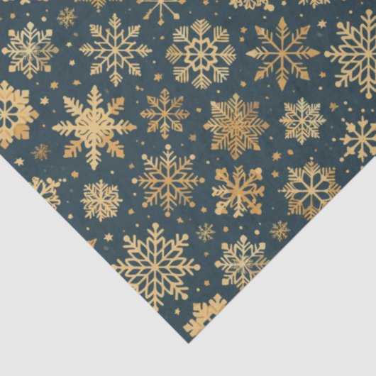 Gouden sneeuwvlokken op donkerblauw tissuepapier (Detail)