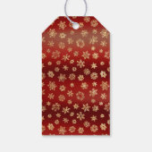 Gouden sneeuwvlokken op donkerrode achtergrond Ker Cadeaulabel (Achterkant)