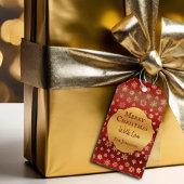 Gouden sneeuwvlokken op donkerrode achtergrond Ker Cadeaulabel