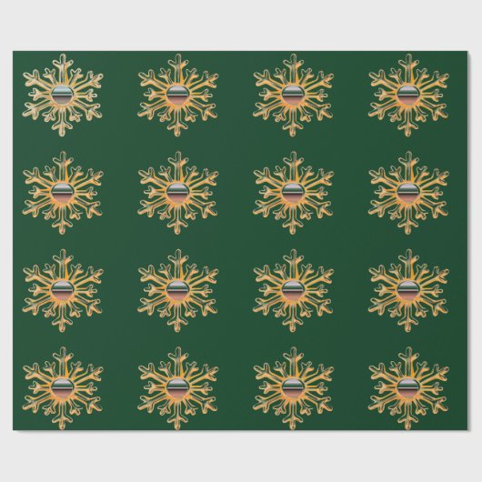 Gouden sneeuwvlokken op groen inpakpapier (Vlak)