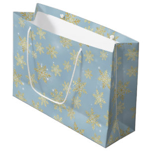 Gouden Sneeuwvlokken op Hemelblauw – Elegante Wint Groot Cadeauzakje