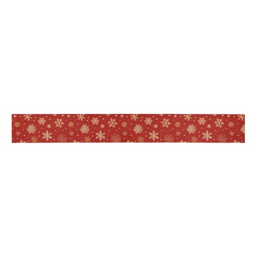 Gouden Sneeuwvlokken op Rood Grosgrain Lint (Voorkant)