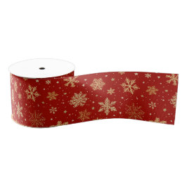Gouden Sneeuwvlokken op Rood Grosgrain Lint