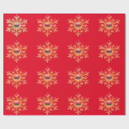 Gouden sneeuwvlokken op rood inpakpapier
