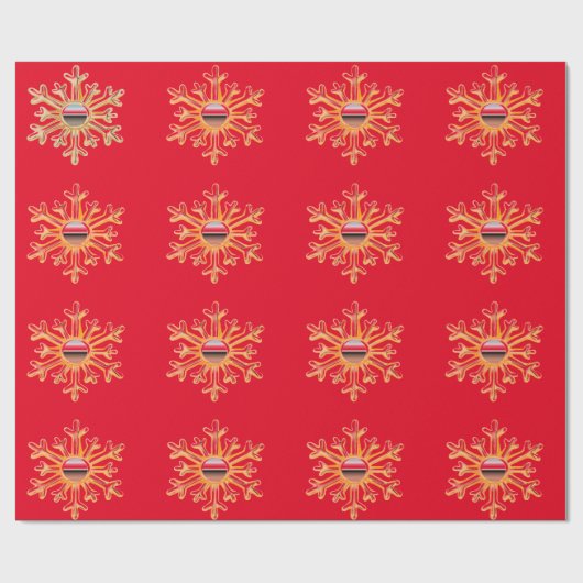 Gouden sneeuwvlokken op rood inpakpapier (Vlak)