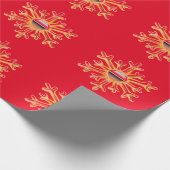 Gouden sneeuwvlokken op rood inpakpapier (Hoek)