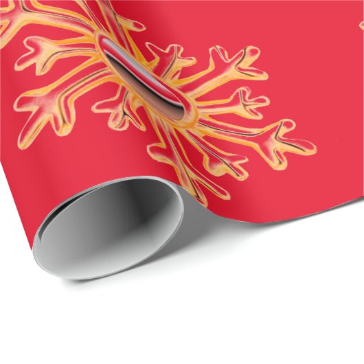 Gouden sneeuwvlokken op rood inpakpapier (Rol Hoek)