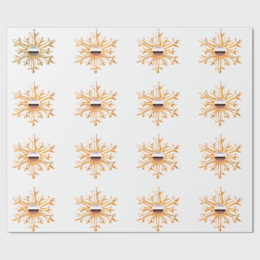 Gouden sneeuwvlokken op wit inpakpapier (Vlak)