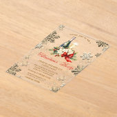 Gouden Sneeuwvlokken, Poinsettia Wijnbedrijf Party Acryl Uitnodigingen (Laagn)