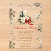 Gouden Sneeuwvlokken, Poinsettia Wijnbedrijf Party Acryl Uitnodigingen (Voorkant)