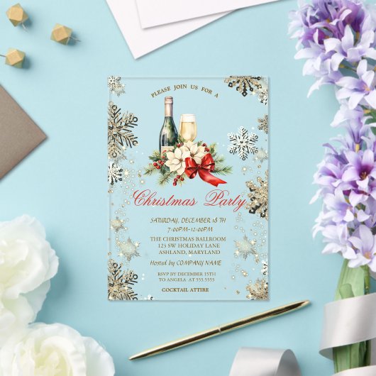 Gouden Sneeuwvlokken, Poinsettia Wijnbedrijf Party Acryl Uitnodigingen (Insitu (Huwelijk))