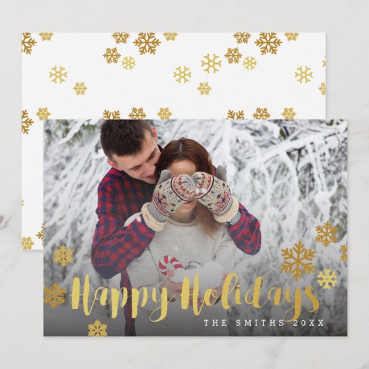 Gouden sneeuwvlokken Prettige Feestdagen Fotokaart Feestdagenkaart (Voorkant / Achterkant)