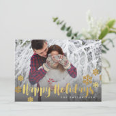 Gouden sneeuwvlokken Prettige Feestdagen Fotokaart Feestdagenkaart (Staand voorkant)