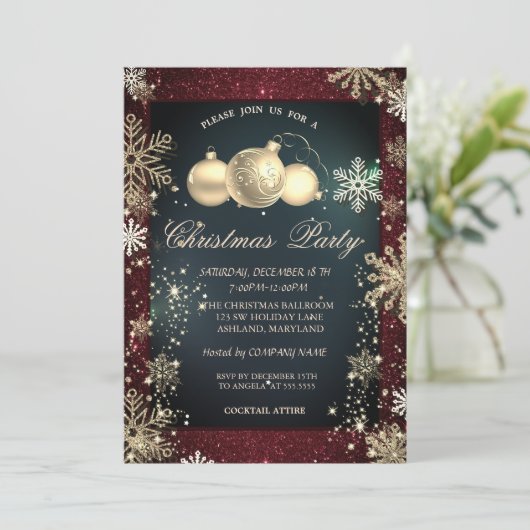 Gouden Sneeuwvlokken, Rode Glitter Ballen Bedrijfs Kaart (Staand voorkant)