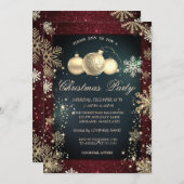 Gouden sneeuwvlokken, Rode Glitter Bedrijfsfeest Kaart (Voorkant / Achterkant)