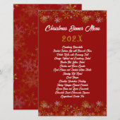 Gouden Sneeuwvlokken Rode Kerst Diner Menu (Voorkant / Achterkant)