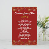 Gouden Sneeuwvlokken Rode Kerst Diner Menu (Staand voorkant)