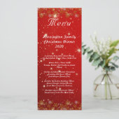 Gouden Sneeuwvlokken Rode Kerst Diner Menu (Staand voorkant)