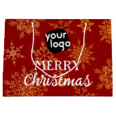 Gouden Sneeuwvlokken Rode Kerstmis Custom Logo Groot Cadeauzakje (Voorkant)