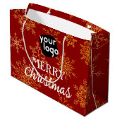 Gouden Sneeuwvlokken Rode Kerstmis Custom Logo Groot Cadeauzakje (Achterkant Gekanteld)