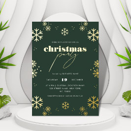 Gouden Sneeuwvlokken & Script Zakelijk Kerstfeest Folie Uitnodiging