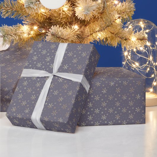  Gouden Sneeuwvlokken Stoffig Blauw Kerstmis Cadeaupapier (Feestdagen)