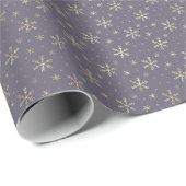  Gouden Sneeuwvlokken Stoffig Blauw Kerstmis Cadeaupapier (Rol Hoek)