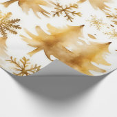 Gouden sneeuwvlokken vakantiebomen cadeaupapier (Hoek)