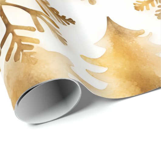 Gouden sneeuwvlokken vakantiebomen cadeaupapier (Rol Hoek)