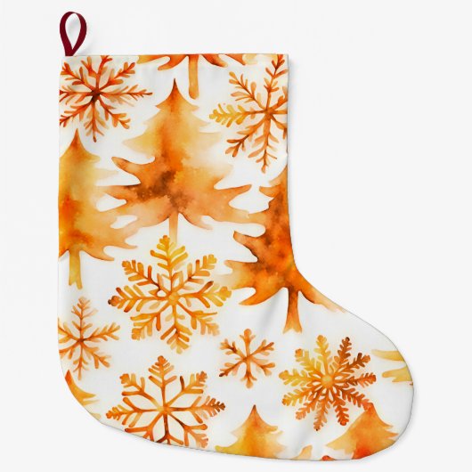 Gouden sneeuwvlokken vakantiebomen grote kerstsok (Voorkant)