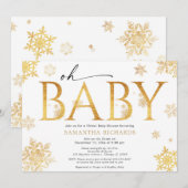 Gouden sneeuwvlokken virtueel baby shower genderne kaart (Voorkant / Achterkant)