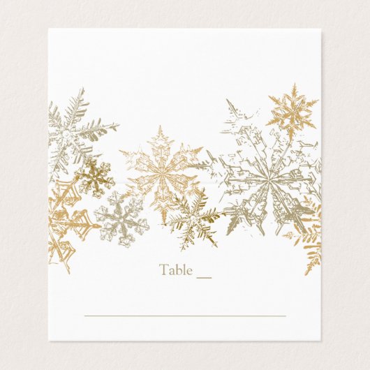 Gouden Sneeuwvlokken Winter Bruiloft Elegante Plaa Visitekaartje (Buitenkant ongevouwen)