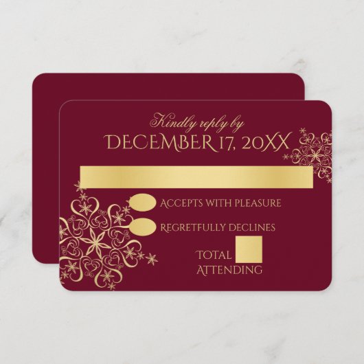 Gouden Sneeuwvlokken Winter Bruiloft Reactie Kaart (Voorkant / Achterkant)