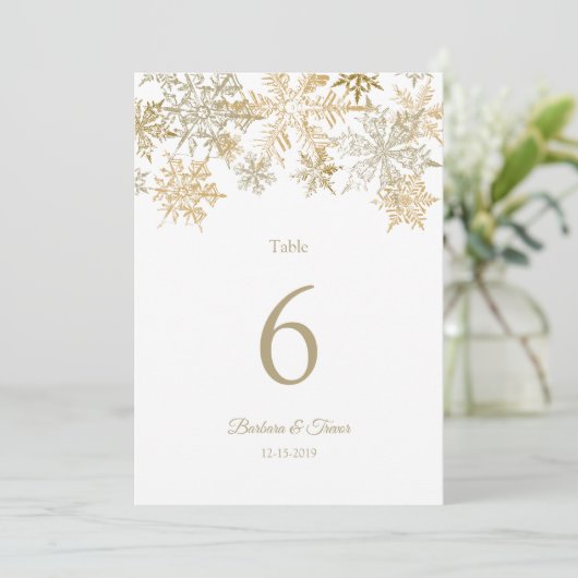 Gouden Sneeuwvlokken Winter Trouwtafel Nummers Kaart (Staand voorkant)