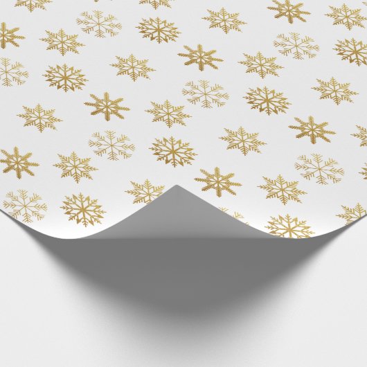 Gouden Sneeuwvlokken Wit Ornament Inpakpapier (Hoek)