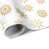 Gouden Sneeuwvlokken Wit Ornament Inpakpapier (Rol Hoek)