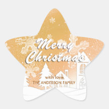 Gouden Sneeuwvlokken Witte Huis Prettig Kerstfeest