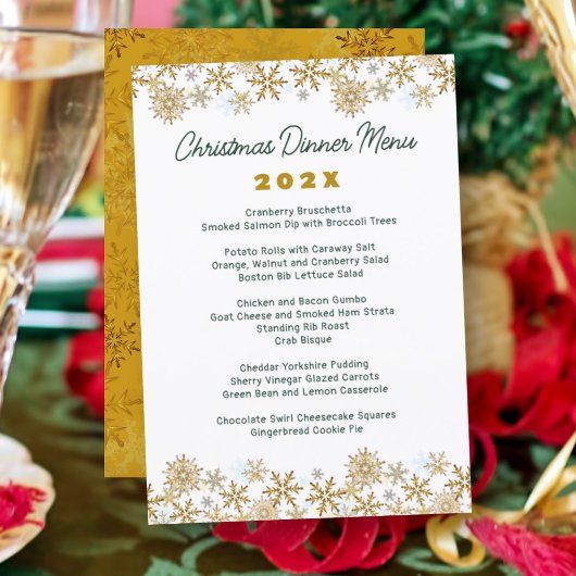 Gouden Sneeuwvlokken Witte Kerst Diner Menu